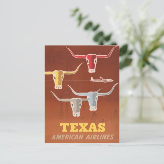 アメリカン航空のテキサス州行きの旅行ポスター ポストカード (スタンド正面)