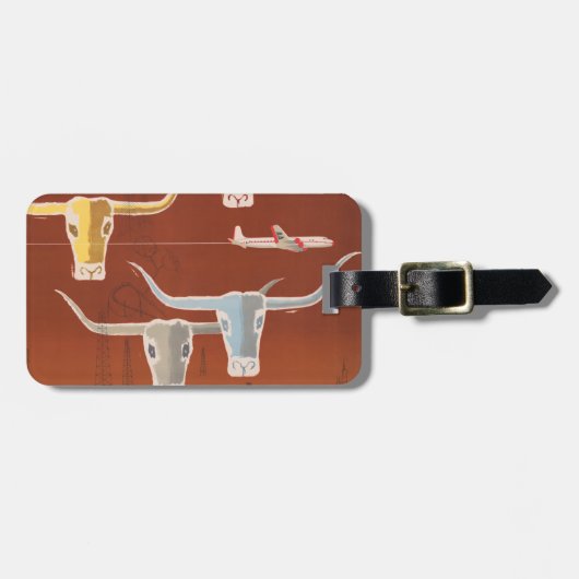 アメリカン航空のテキサス州行きの旅行ポスター ラゲッジタグ (正面横)