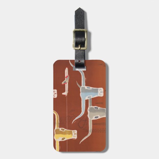 アメリカン航空のテキサス州行きの旅行ポスター ラゲッジタグ (正面縦)