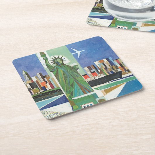 アメリカン航空のヴィンテージ旅行ポスター スクエアペーパーコースター (アングル)