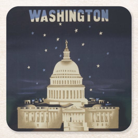 アメリカン航空のヴィンテージ旅行ポスター スクエアペーパーコースター (正面)