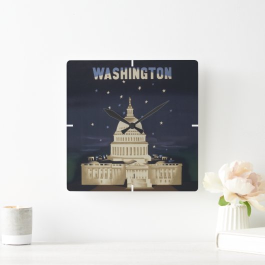 アメリカン航空のヴィンテージ旅行ポスター スクエア壁時計 (ホーム)