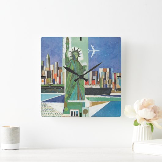 アメリカン航空のヴィンテージ旅行ポスター スクエア壁時計 (ホーム)