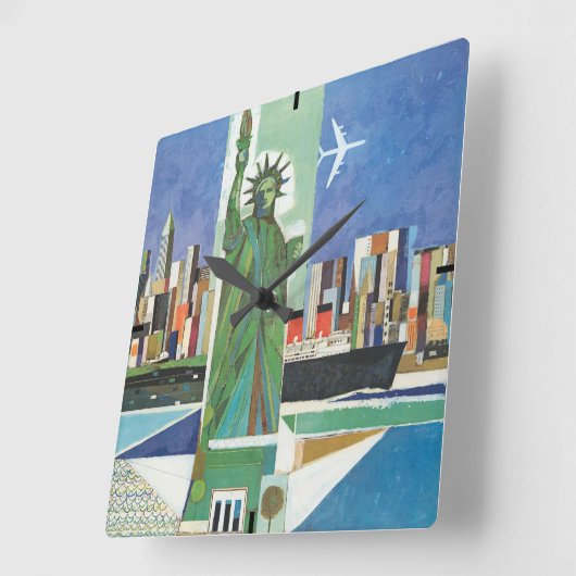 アメリカン航空のヴィンテージ旅行ポスター スクエア壁時計 (傾斜)