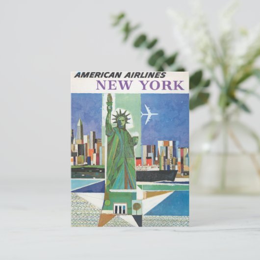 アメリカン航空のヴィンテージ旅行ポスター ポストカード (スタンド正面)
