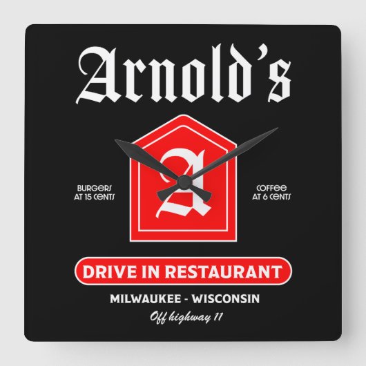 アメリカン1950年代のダイナー スクエア壁時計 (正面)