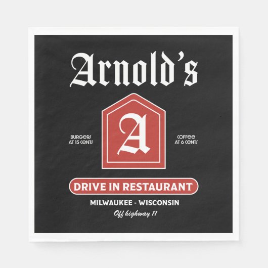 アメリカン1950年代のダイナー スタンダードランチョンナプキン (正面)