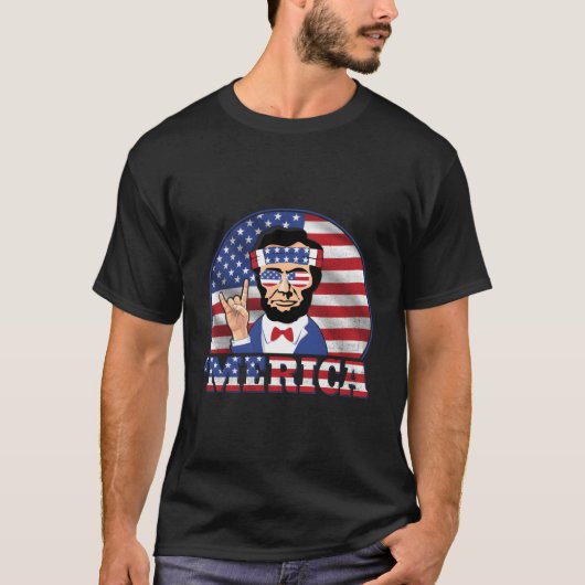 アメリカン・アブラハム・リンカーン愛国アメリカ国旗 4 Tシャツ (正面)
