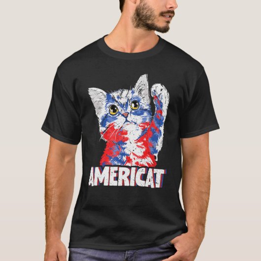アメリカン・アメリカ 7月4日 アメリカ国旗 サングラス 猫 グッズ Tシャツ (正面)