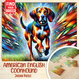 アメリカン・イングリッシュ・クーンハウンドの犬のアクリルポートレート ジグソーパズル