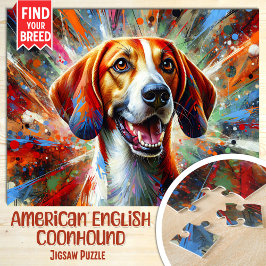 アメリカン・イングリッシュ・クーンハウンドの犬のアクリルポートレート ジグソーパズル
