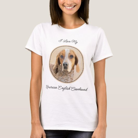 アメリカン・イングリッシュ・クーンハウンドの絵画 - 犬の芸術 Tシャツ (正面)