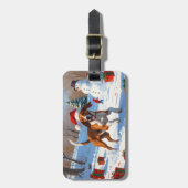 アメリカン・イングリッシュ・フォックスハウンドのクリスマス フェスティブ スノー ラゲッジタグ (正面縦)