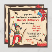 アメリカン·インディアン·ガール·バースデー·パーティーの招待 招待状 (正面/裏面)