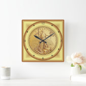 アメリカン·イーグル·金ゴールド·コイン~レディ·リバティ~ スクエア壁時計 (ホーム)