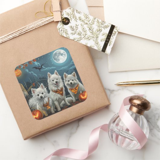 アメリカン・エスキモー不気味ハロウィーン スクエアシール (ギフト)