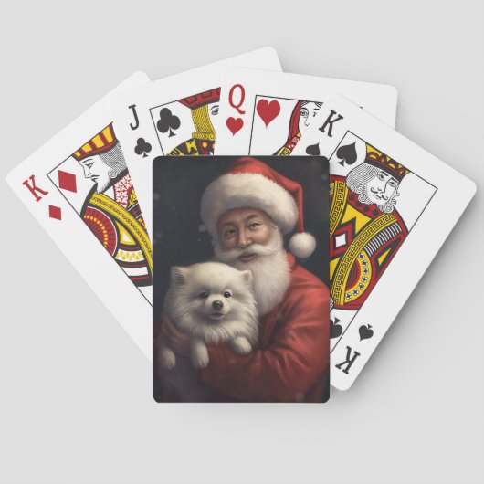 アメリカン・エスキモー犬とサンタクロースのクリスマス トランプ (裏面)