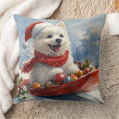 アメリカン・エスキモー犬のそり「Let it Snow」クリスマス クッション (ブランケット)