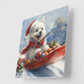 アメリカン・エスキモー犬のそり「Let it Snow」クリスマス スクエア壁時計 (傾斜)