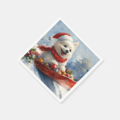 アメリカン・エスキモー犬のそり「Let it Snow」クリスマス スタンダードカクテルナプキン (角)