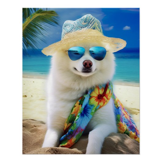 アメリカン・エスキモー犬のビーチ、犬好きへの夏の贈り物 ポスター (正面)