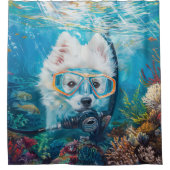 アメリカン・エスキモー犬スキューバダイビング水中 シャワーカーテン (正面)