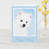 アメリカン・エスキモー絵画・ドッグのオリジナル- American Dog Art カード (黄色い花)