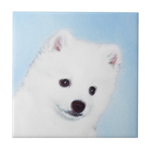 アメリカン・エスキモー絵画・ドッグのオリジナル- American Dog Art タイル (正面)