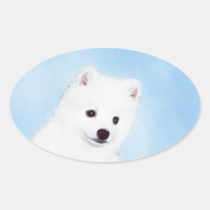 アメリカン・エスキモー絵画・ドッグのオリジナル- American Dog Art 楕円形シール