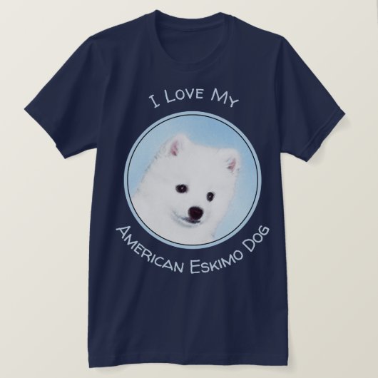 アメリカン・エスキモー絵画・ドッグのオリジナル- American Dog Art Tシャツ (デザイン正面)