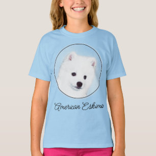 アメリカン・エスキモー絵画・ドッグのオリジナル- Dog Art T- Tシャツ