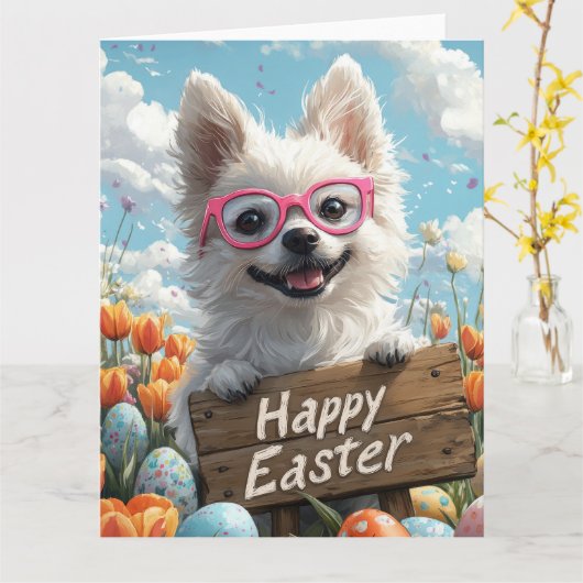 アメリカン・エスキモー・イースターエッグ カード (黄色い花)