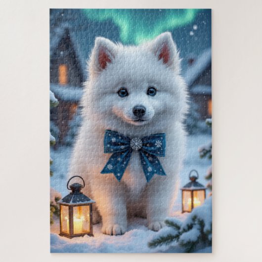 アメリカン・エスキモー・ドッグのクリスマスアート ジグソーパズル (縦)