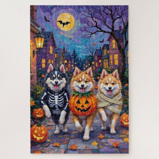 アメリカン・エスキモー・ドッグのハロウィンお菓子もらい ジグソーパズル (縦)