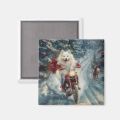 アメリカン・エスキモー・ドッグのバイククリスマス マグネット (正面/裏面)