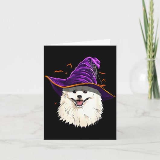 アメリカン・エスキモー・ドッグの魔女の帽子 楽しいハロウィンの犬 カード (正面)