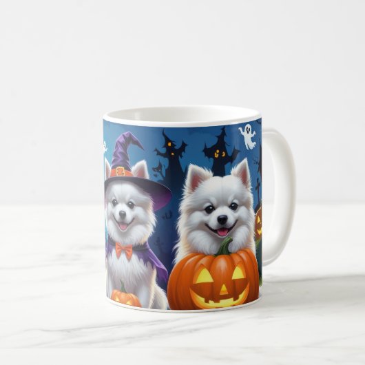 アメリカン・エスキモー・ドッグス・カボチャ・ハロウィンおもしろい コーヒーマグカップ (正面右)