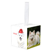 アメリカン・エスキモー・ドッグ2枚の写真クリスマスホリデー キューブオーナメント (正面アングル)