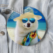 アメリカン・エスキモー+ビーチ、犬好きへの夏の贈り物 缶バッジ (インサイチュ)