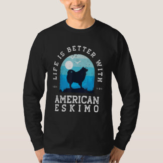 アメリカン・エスキモー・ヴィンテージ・ブルードッグママの人生はもっと楽しく Tシャツ