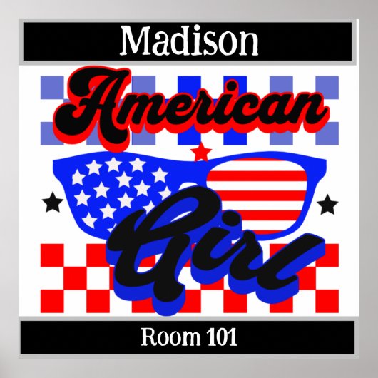 アメリカン・ガール。星とストライプ。サングラス.編集 ポスター (正面)