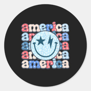 アメリカン グルービー スマイル Tシャツ 女性用 7月4日 P ラウンドシール