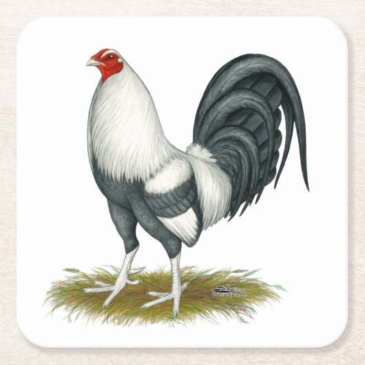 アメリカン·ゲーム·シルバー·ブルー·ゲームコック スクエアペーパーコースター (正面)