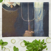 アメリカン・ゴシックファインアート油彩画最高傑作 キッチンタオル (折り畳み)