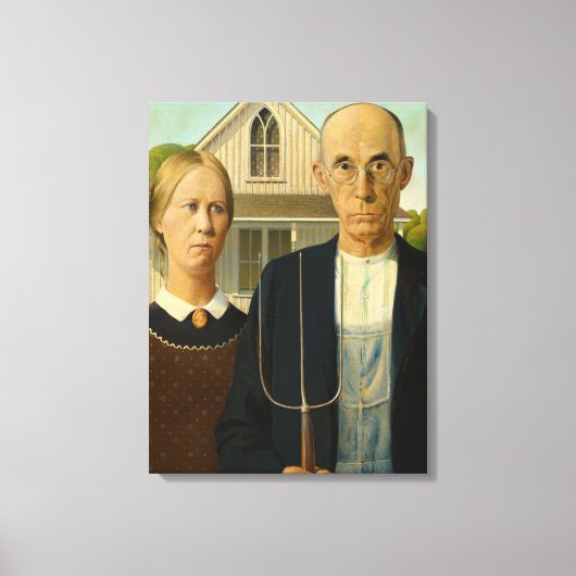 アメリカン・ゴシック， 1930 by Grant Wood キャンバスプリント (正面)