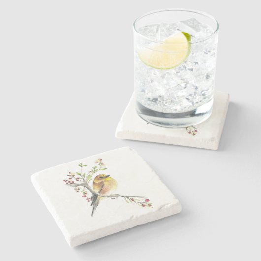 アメリカン・ゴールドフィンチ・ウォーター・カラー・アート・ストーン・コースター ストーンコースター (横)