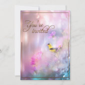 アメリカン・ゴールドフィンチ&フラワー/金ゴールド・トリム 招待状 (正面)