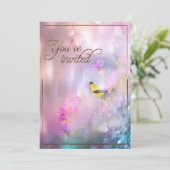 アメリカン・ゴールドフィンチ&フラワー/金ゴールド・トリム 招待状 (スタンド正面)