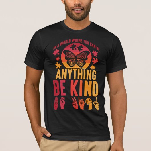 アメリカン・サイン・ランゲージBe kindパズル・バタフライ Tシャツ (正面)