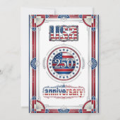 アメリカン・シックな赤白青のUSA建国250周年記念デザイン 招待状 (裏面)